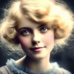 colour image of bubbly blonde haired grey eyed woman in her early twenties, uk 1916
